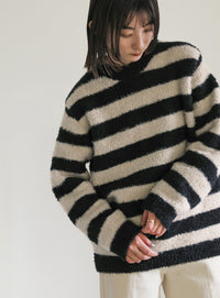 クルーネックボーダーシャギーニット【SALE】
