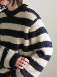 クルーネックボーダーシャギーニット【SALE】