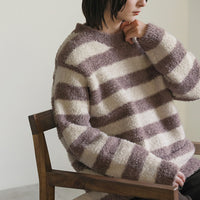 クルーネックボーダーシャギーニット【SALE】