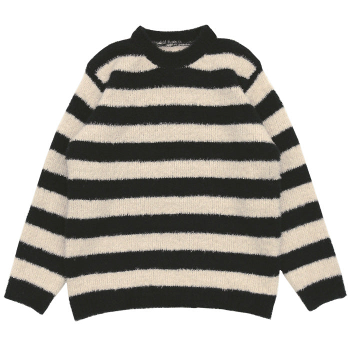 クルーネックボーダーシャギーニット【SALE】