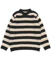 クルーネックボーダーシャギーニット