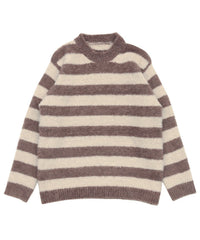 クルーネックボーダーシャギーニット