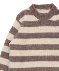 クルーネックボーダーシャギーニット