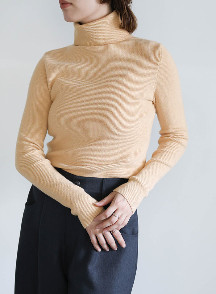 タートルネックソフトタッチリブニット