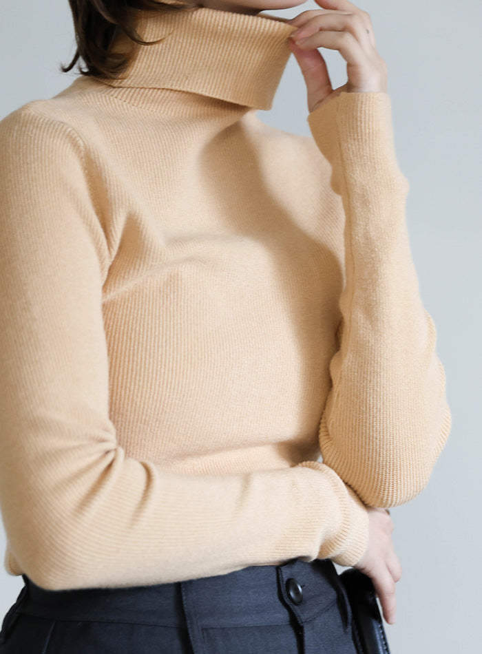 タートルネックソフトタッチリブニット