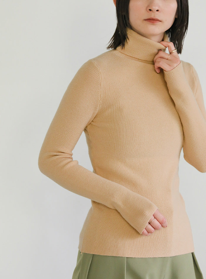 タートルネックソフトタッチリブニット【SALE】