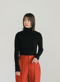 タートルネックソフトタッチリブニット【SALE】