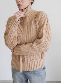 ハイネックフリンジニットジャケット