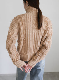 ハイネックフリンジニットジャケット