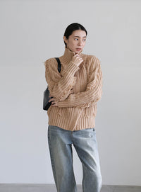 ハイネックフリンジニットジャケット