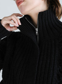 ハイネックフリンジニットジャケット