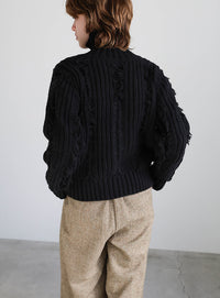 ハイネックフリンジニットジャケット