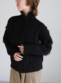 ハイネックフリンジニットジャケット