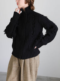 ハイネックフリンジニットジャケット