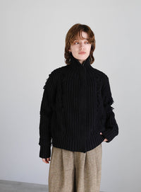 ハイネックフリンジニットジャケット