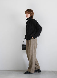 ハイネックフリンジニットジャケット