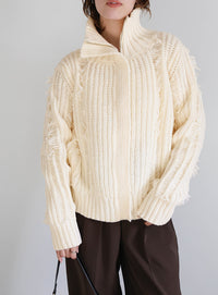 ハイネックフリンジニットジャケット