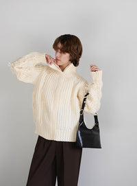 ハイネックフリンジニットジャケット