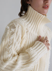 ハイネックフリンジニットジャケット