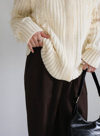 ハイネックフリンジニットジャケット