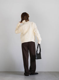 ハイネックフリンジニットジャケット