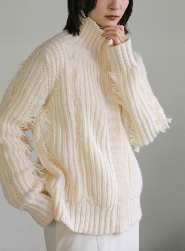 ハイネックフリンジニットジャケット【SALE】