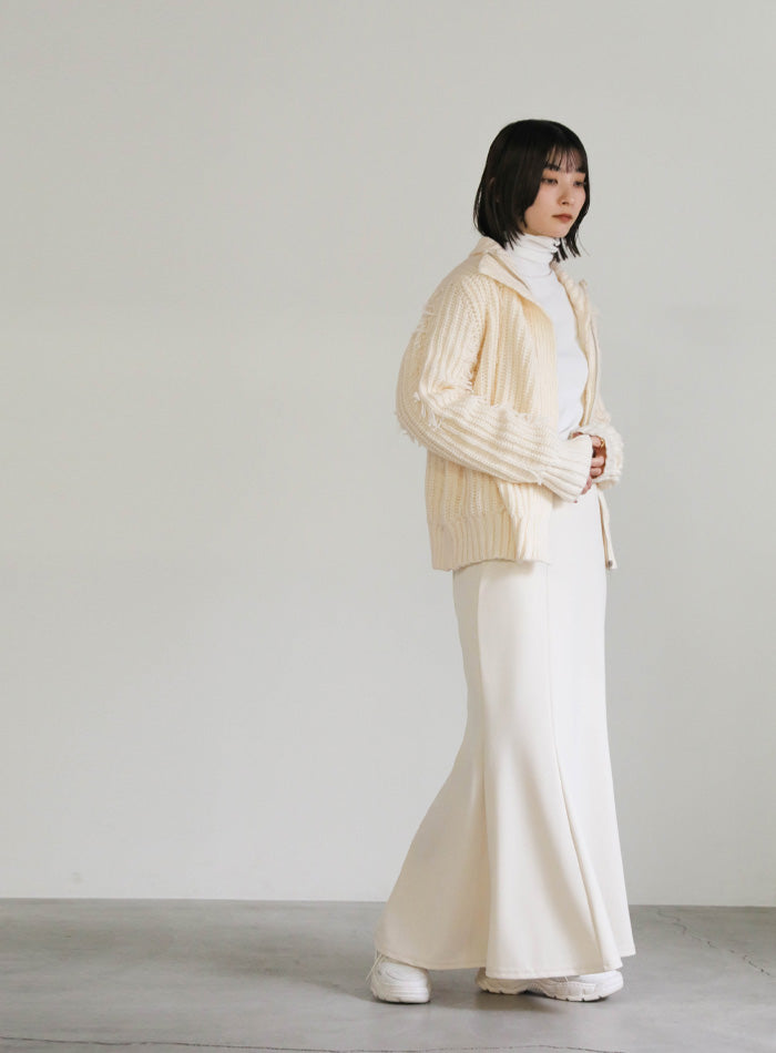 ハイネックフリンジニットジャケット【SALE】