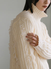 ハイネックフリンジニットジャケット【SALE】