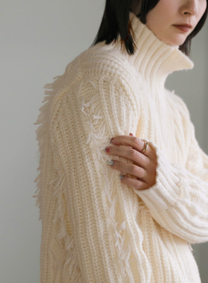 ハイネックフリンジニットジャケット【SALE】