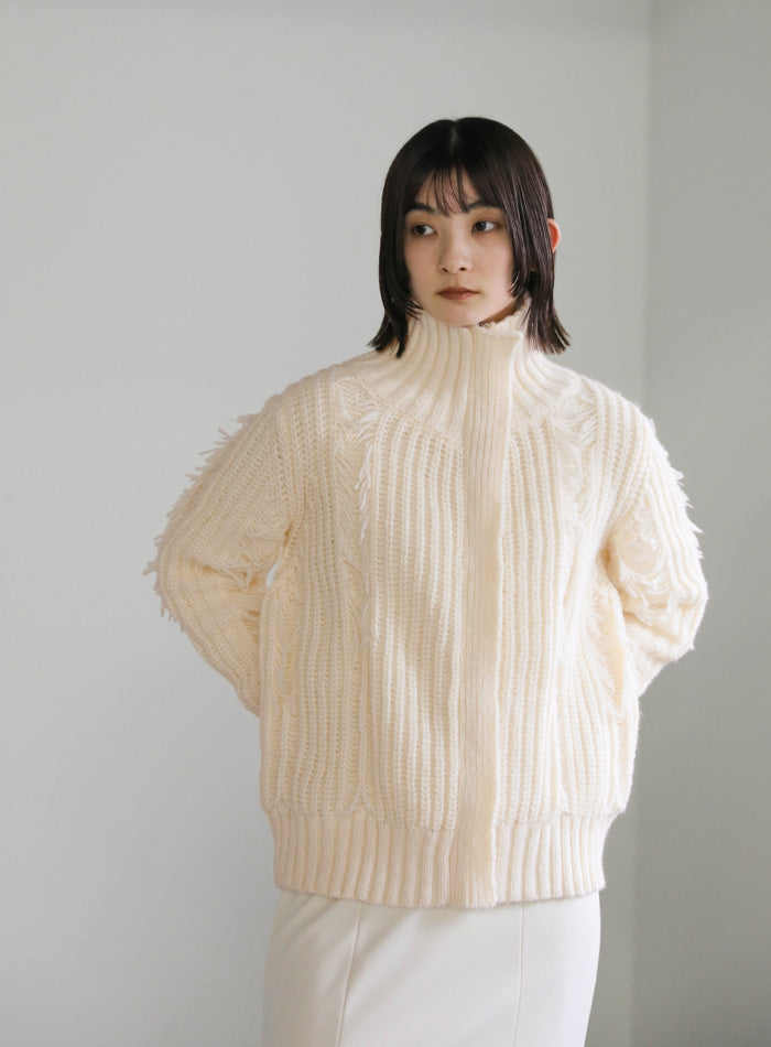 ハイネックフリンジニットジャケット【SALE】