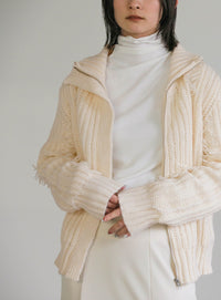 ハイネックフリンジニットジャケット【SALE】