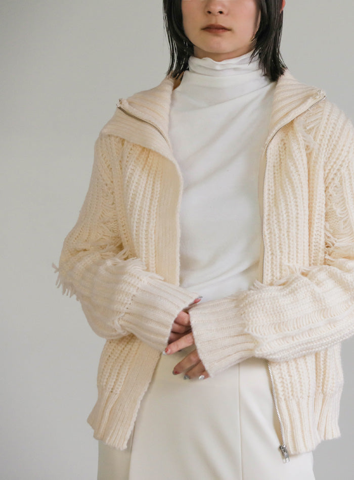 ハイネックフリンジニットジャケット【SALE】
