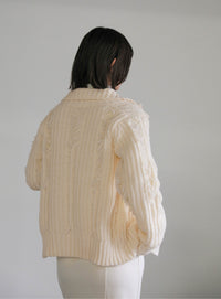 ハイネックフリンジニットジャケット【SALE】