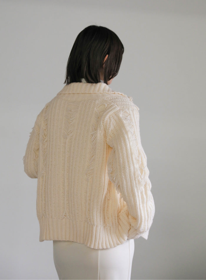 ハイネックフリンジニットジャケット【SALE】