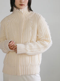 ハイネックフリンジニットジャケット【SALE】