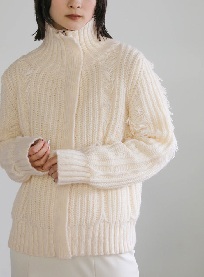 ハイネックフリンジニットジャケット【SALE】