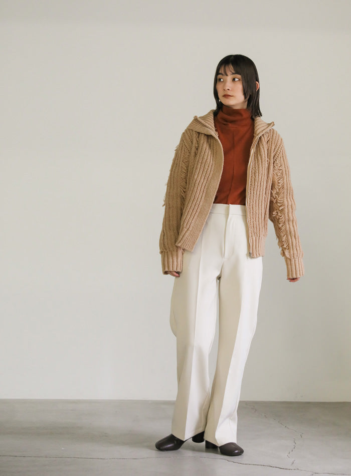 ハイネックフリンジニットジャケット【SALE】