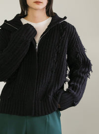 ハイネックフリンジニットジャケット【SALE】