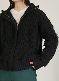 ハイネックフリンジニットジャケット【SALE】