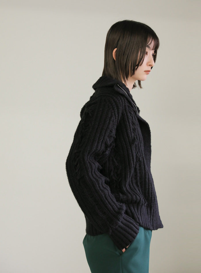 ハイネックフリンジニットジャケット【SALE】