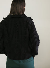ハイネックフリンジニットジャケット【SALE】