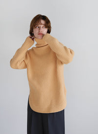 タートルネックラウンドリブニット