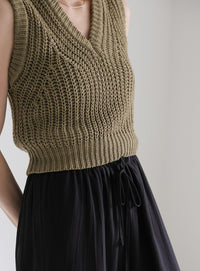 透かし編みニットショートベスト