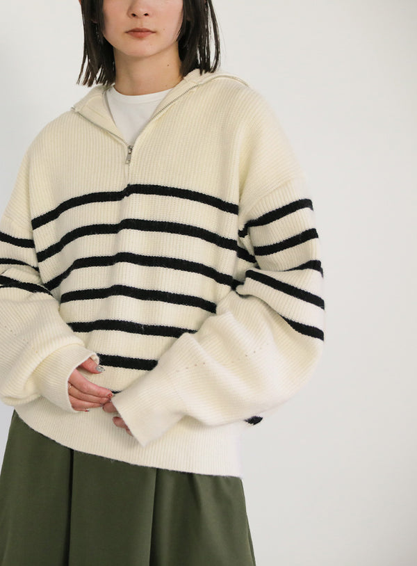 ハーフジップボーダーニットプルオーバー【SALE】