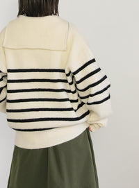 ハーフジップボーダーニットプルオーバー【SALE】