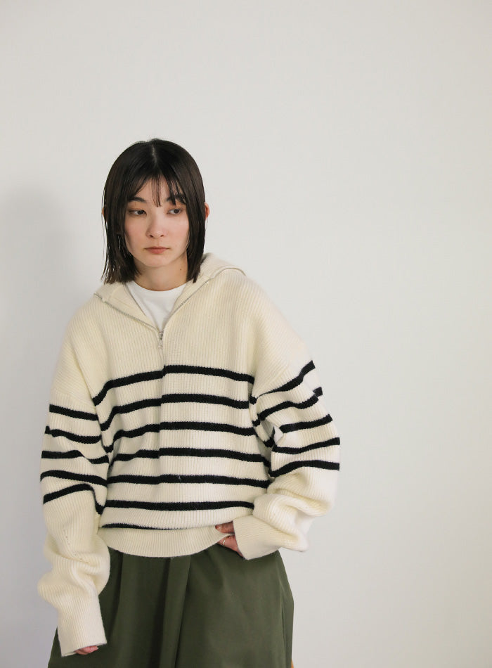 ハーフジップボーダーニットプルオーバー【SALE】