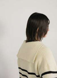 ハーフジップボーダーニットプルオーバー【SALE】