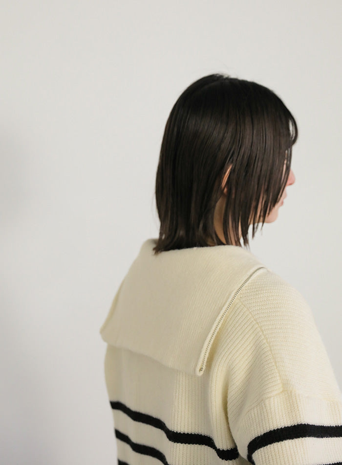 ハーフジップボーダーニットプルオーバー【SALE】