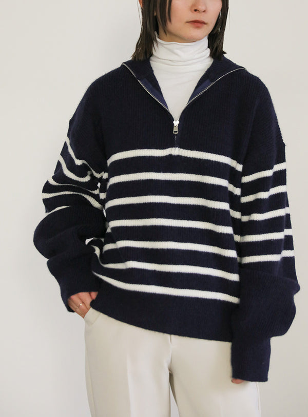 ハーフジップボーダーニットプルオーバー【SALE】