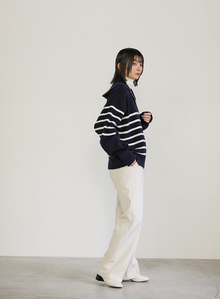 ハーフジップボーダーニットプルオーバー【SALE】